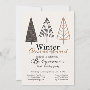 Convites Winter Onederland First Birthday Boho Minimalista