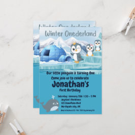 Convites Winter Onederland First Birthday Cute Penguin Iglo