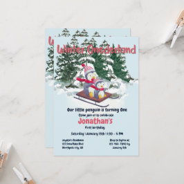 Convites Winter Onederland First Birthday Cute Penguins on