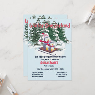 Convites Winter Onederland First Birthday Cute Penguins on