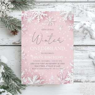 Convites Winter ONEderland First Birthday Pink