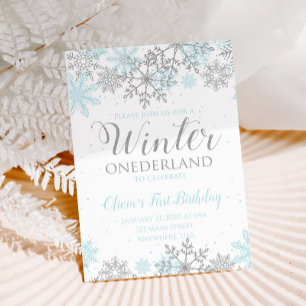Convites Winter Onederland First Birthday Teal Snowflakes