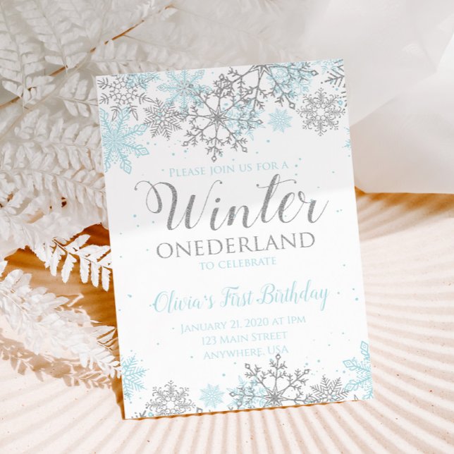 Convites Winter Onederland First Birthday Teal Snowflakes (Criador carregado)