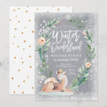 Winter ONEderland Floral Silver Deer Birthday