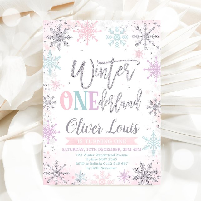 Convites Winter ONEderland Girl 1st Birthday Invitation (Criador carregado)