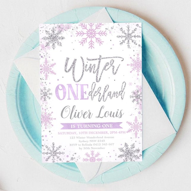 Convites Winter ONEderland Girl 1st Birthday Invitation (Criador carregado)