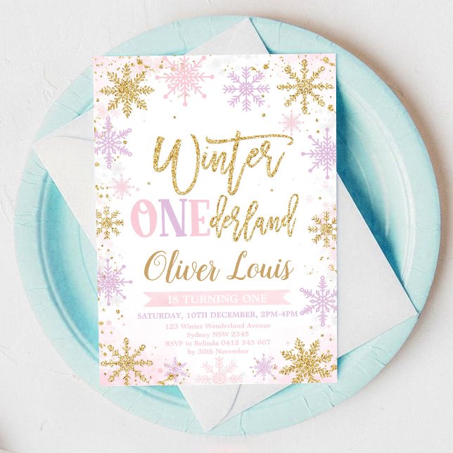 Convites Winter ONEderland Girl 1st Birthday Invitation (Criador carregado)
