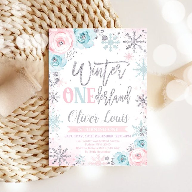 Convites Winter ONEderland Girl 1st Birthday Invitation (Criador carregado)