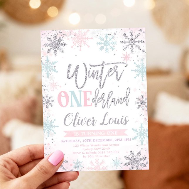 Convites Winter ONEderland Girl 1st Birthday Invitation (Criador carregado)