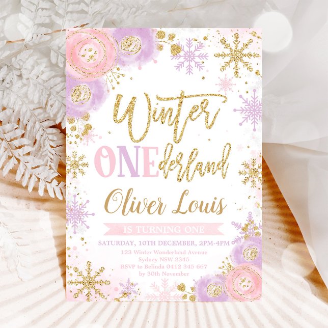 Convites Winter ONEderland Girl 1st Birthday Invitation (Criador carregado)