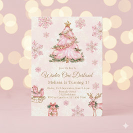 Convites Winter Onederland Girl 1st Birthday Pink Snowflake