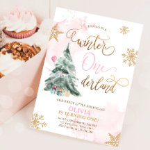 Winter Onederland Girl Dourada Rosa primeiro anive