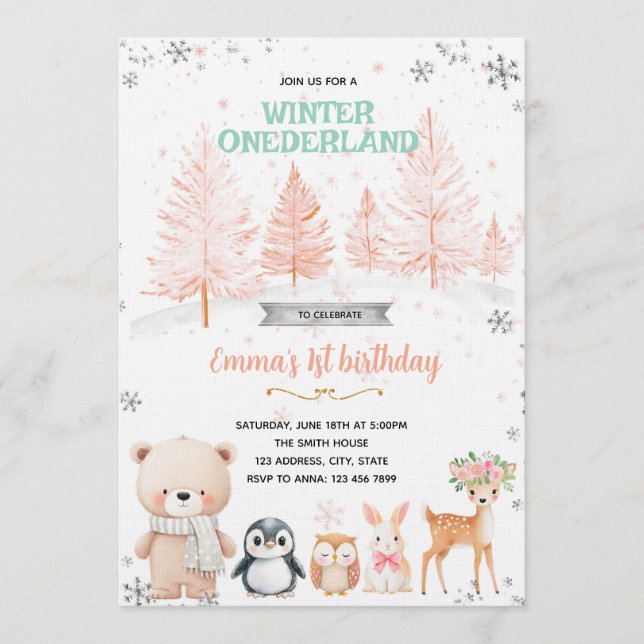 Convites Winter Onederland girl invitation (Frente)