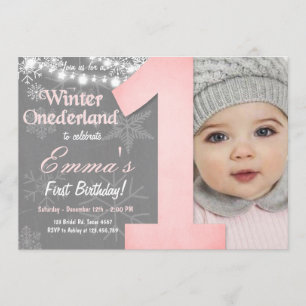 Convites Winter Onederland Girl Snowflake Birthday