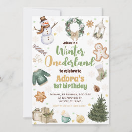 Convites Winter ONEderland Green Christmas Invite