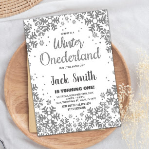 Convites Winter ONEderland Invtions Silver Glitter