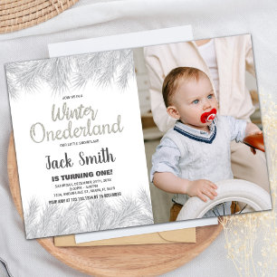 Convites Winter ONEderland Invtions Silver Pine Foto