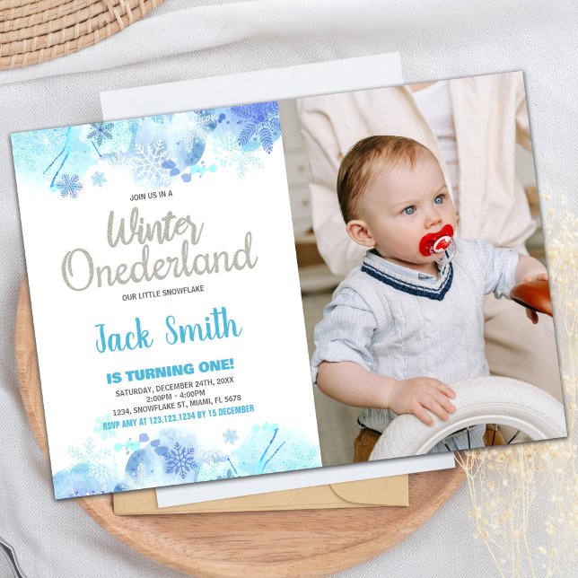 Convites Winter ONEderland Invtions Snow Silver Photo (Winter ONEderland Invitations Snow Silver Photo)