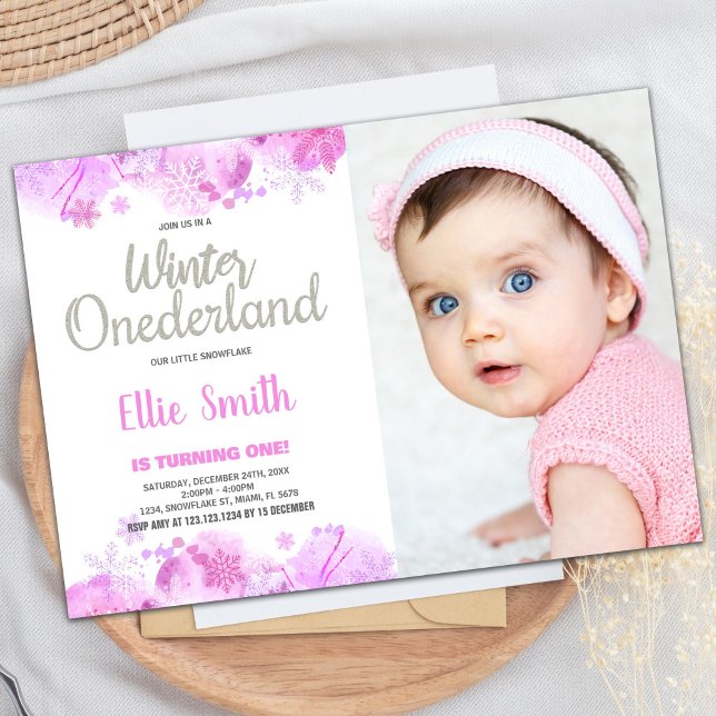 Convites Winter ONEderland Invtions Snow Silver Photo (Winter ONEderland Invitations Snow Silver Photo)