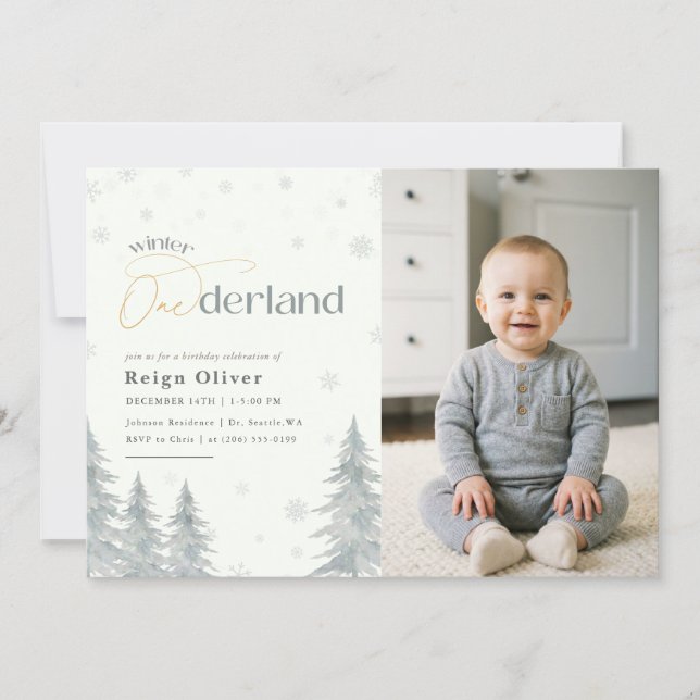 Convites Winter Onederland Kid Photo First Birthday Party (Frente)