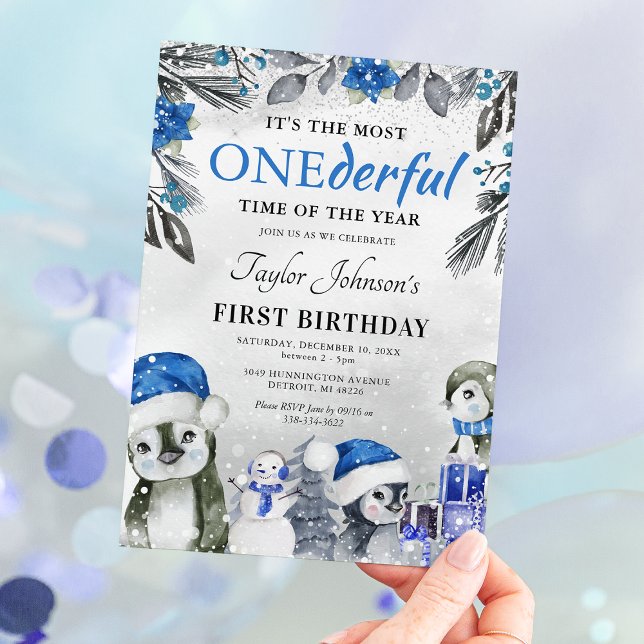 Convites Winter Onederland Penguin primeiro aniversario de  (Criador carregado)