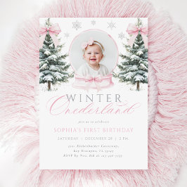 Convites Winter ONEderland Pink Arco Primeiro Aniversário