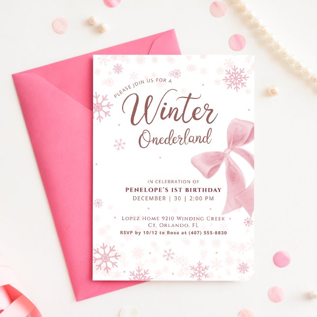 Convites Winter Onederland Pink Snowflake First Birthday (Criador carregado)