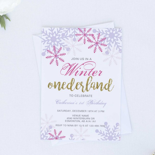 Convites Winter Onederland primeiro aniversario Baby Girl R (Criador carregado)
