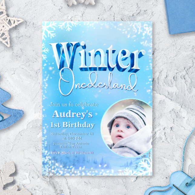 Convites Winter Onederland - primeiro aniversario com foto (Winter Onederland - 1st Birthday with Photo Invitation)