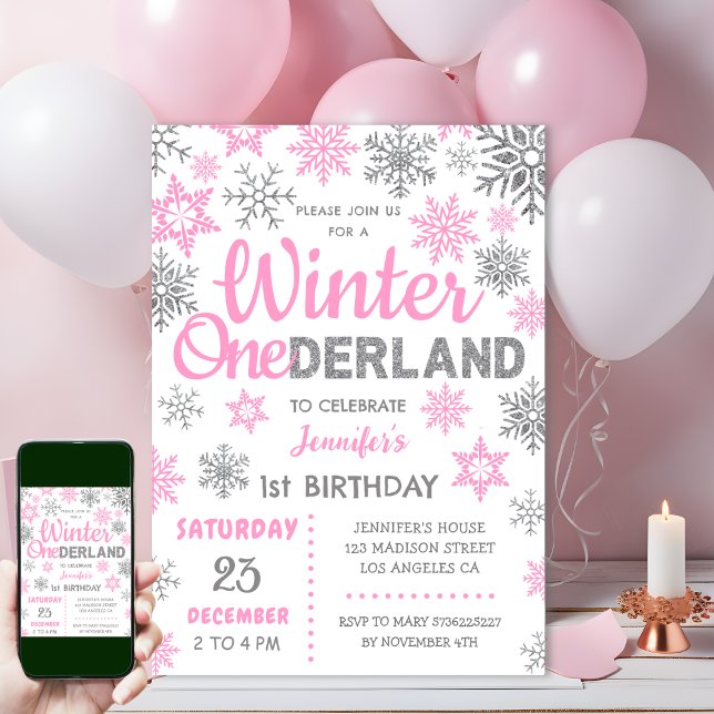 Convites Winter Onederland | primeiro aniversario de flocos (Criador carregado)