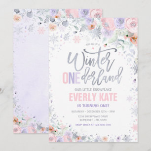 Convites Winter ONEderland primeiro aniversario Silver Pink
