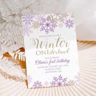 Convites Winter Onederland Purple e Dourado Floco de Neve I