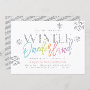 Convites Winter ONEderland Rainbow Silver Glam primeiro ani