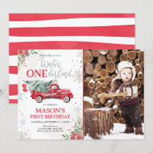 Winter Onederland Red Truck Boy Primeiro Aniversár