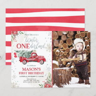 Convites Winter Onederland Red Truck Boy Primeiro Aniversár