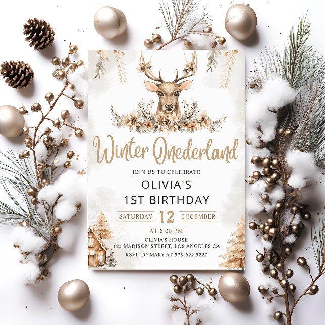 Convites Winter Onederland Reindeer Natal Aniversário (Criador carregado)