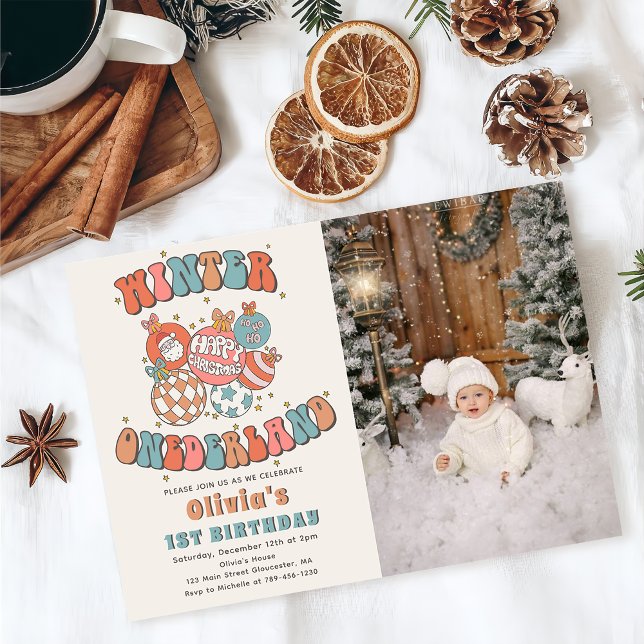 Convites Winter ONEderland Retro Natal Birthday Foto (Criador carregado)