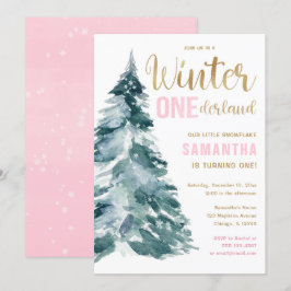 Convites Winter Onederland rosa primeiro aniversario Invi