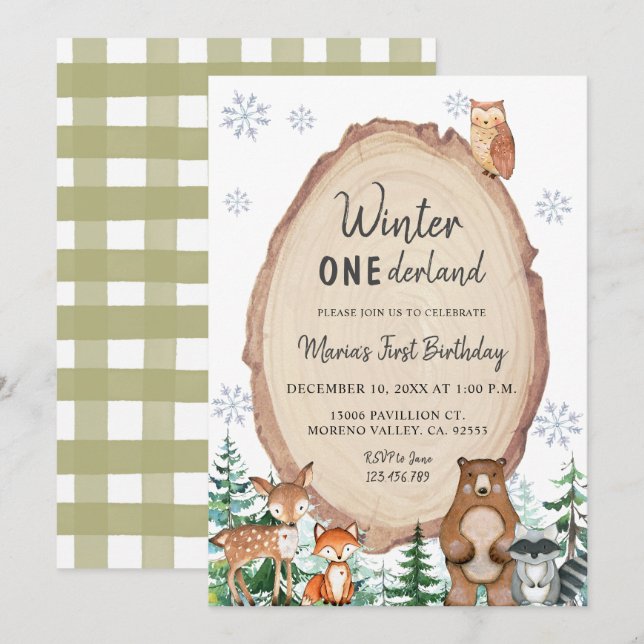 Convites Winter Onederland Rusland Woodland Animal Birthday (Frente/Verso)