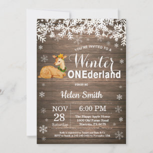 Convites Winter Onederland Rustic Deer primeiro aniversario