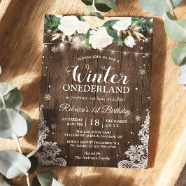 Convites Winter ONEderland Rustic Floral Baby primeiro aniv