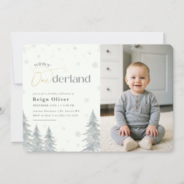 Convites Winter Onederland Silver Snowflake 1st Birthday (Frente)