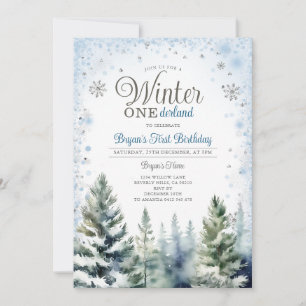 Convites Winter Onederland Silver Snowflakes Tree Aniversár