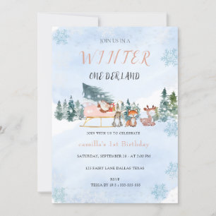 Convites Winter Onederland Snowflake Animal Birthday