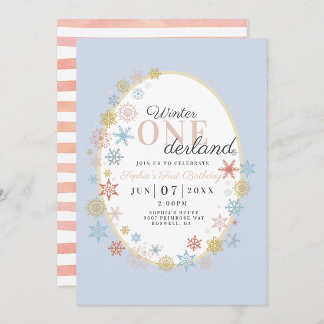Convites Winter Onederland Snowflake First Birday (Frente/Verso)