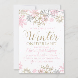 Convites Winter Onederland Snowflake First Birthday Invite