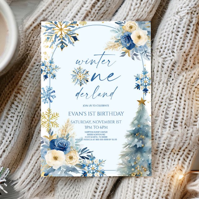 Convites Winter Onederland Snowflake Party (Festa de primei (Criador carregado)