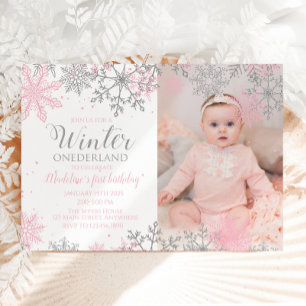 Convites Winter ONEderland Snowflake Photo Invite