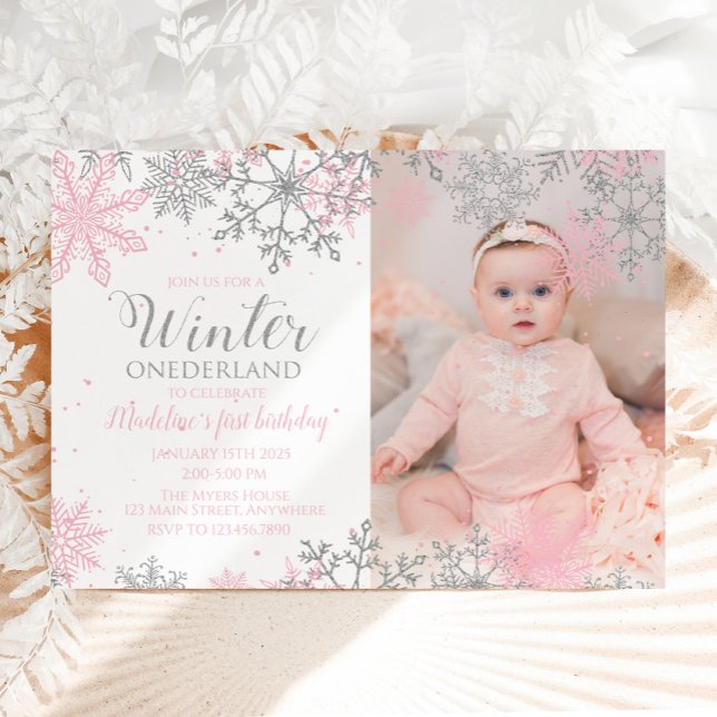 Convites Winter ONEderland Snowflake Photo Invite (Criador carregado)