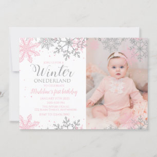 Convites Winter ONEderland Snowflake Photo Invite